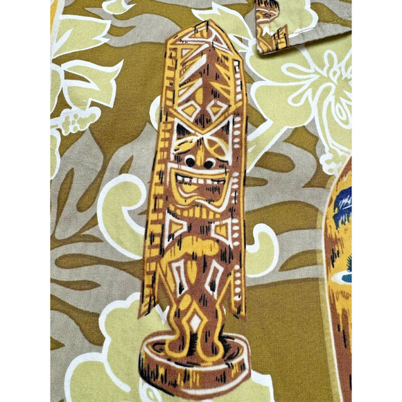 Vintage Howie Hawaiian Shirt Men XL Tiki Surf Board Wooden Buttons Camp Hibiscus - Picture 4 of 9